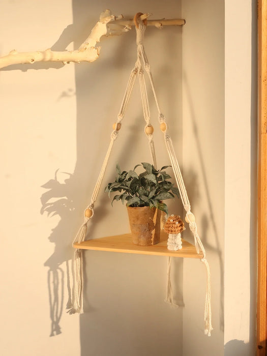 Boho Macrame Wall Shelf For Pot Storage And Decor