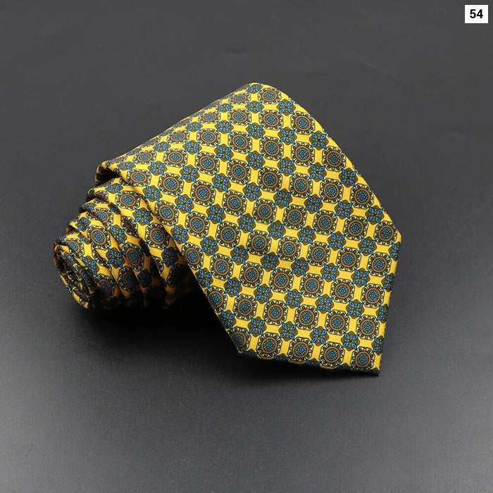 Silk Tie For Men 7.5Cm Soft Novelty Necktie In Blue Green And Orange Dot And Floral Design For Weddings And Business Gift Idea