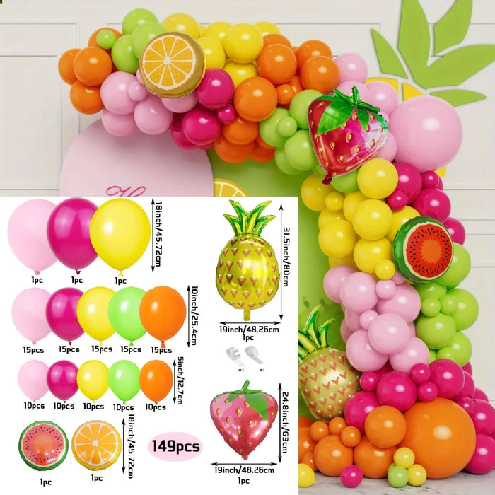 123 Pcs Yellow Pink Tropical Fruit Balloon Set Pineapple Strawberry Shape Aluminum Film Balloon For Birthday Party Etc
