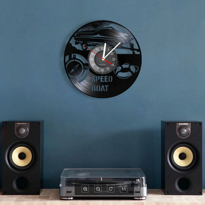 Retro Vinyl Record Speed Boat Wall Clock