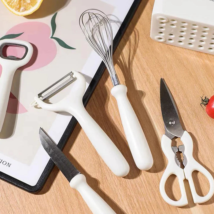 6 Pieces Stainless Steel Multifunction White Scissors Egg Beater Combination Set With Storage Box