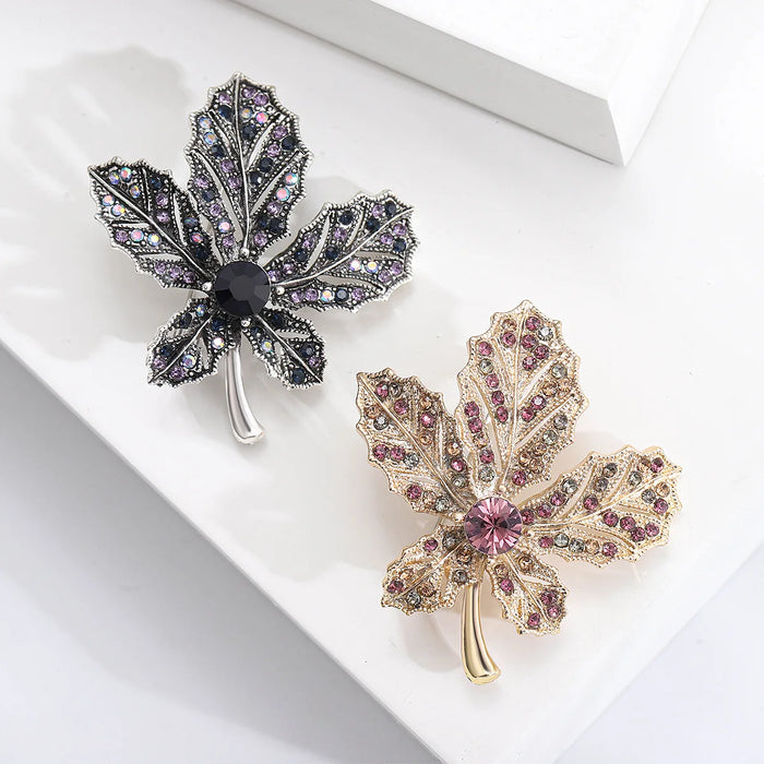 Rhinestone Maple Leaf Brooch Office Party Accessory