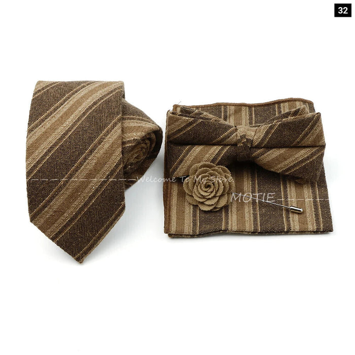 Classic Cotton Striped Necktie Set For Groom Business Or Wedding