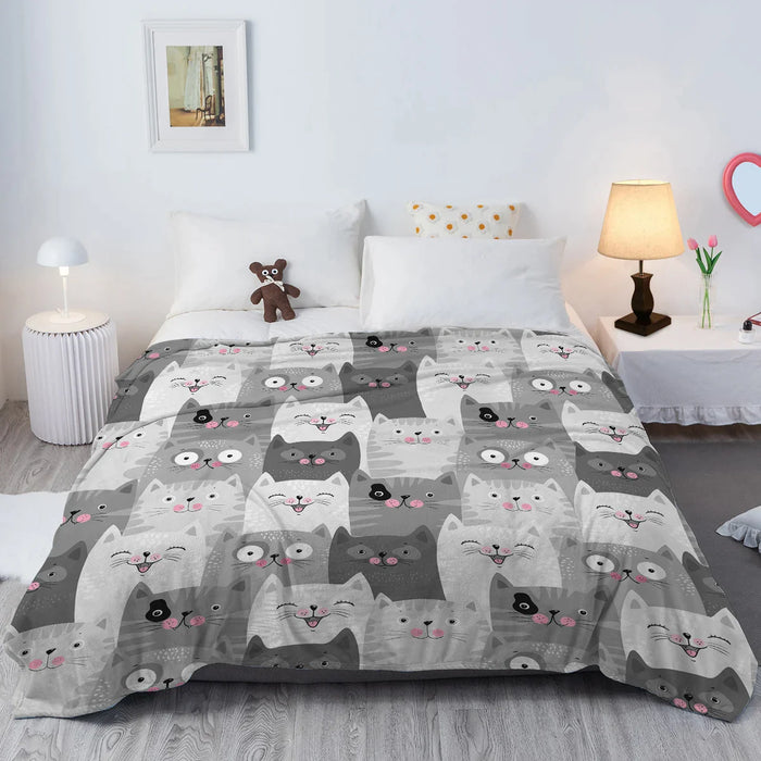 Soft Grey Cat Throw Blanket Plush For Sofa Couch And Bed