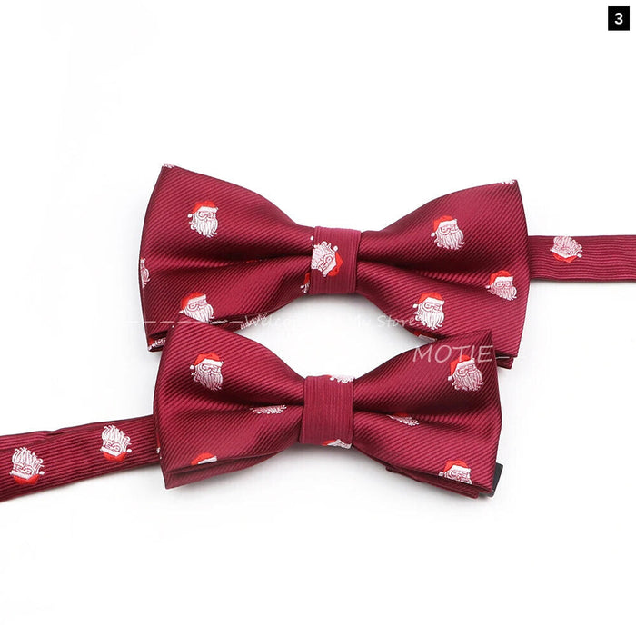 Christmas Bowtie Set Red Snowflake Pattern Parent-Child Matching Polyester Festive Accessory