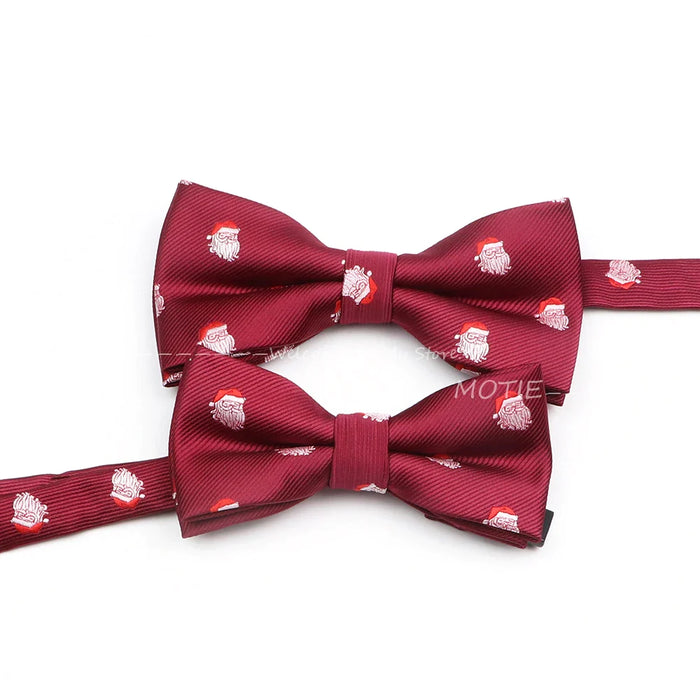 Christmas Bowtie Set Red Snowflake Pattern Parent-Child Matching Polyester Festive Accessory