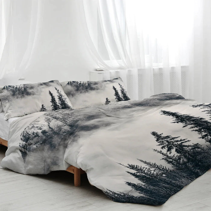 3 Piece Mountain And Tree Bedding Set Duvet Cover With 2 Pillow Shams