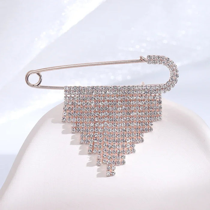 Rhinestone Tassel Brooch Korean Fashion Bow Tie Lapel Pin For Women