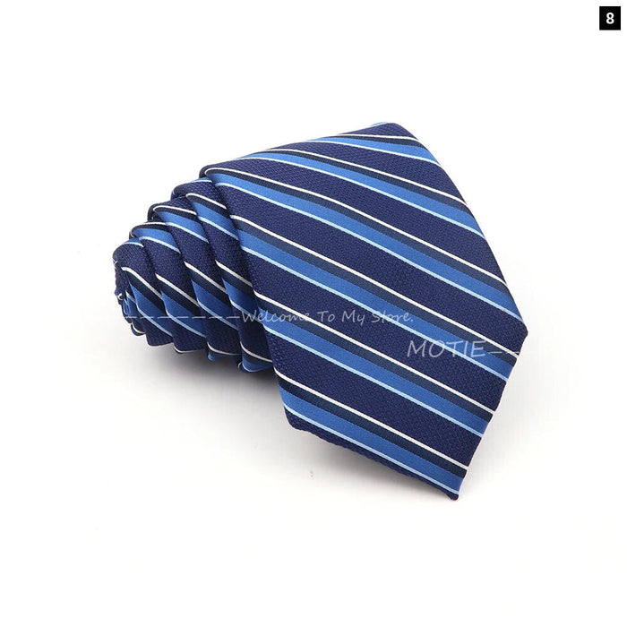 Deep Blue Striped Polyester Neckties For Business Weddings And Daily Wear