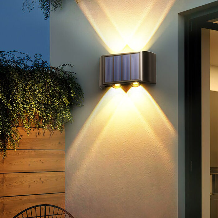 Solar Wall Lamp Outdoor 4LED Warm Light Waterproof Up And Down Luminous Lighting Balcony Yard Garden Decoration Lights