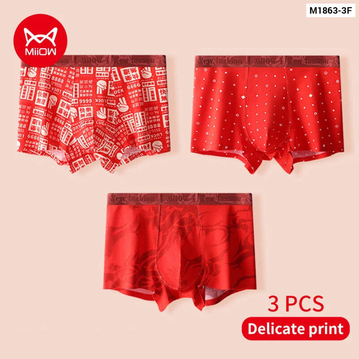 3pc Red Print Cotton Mens Underwear