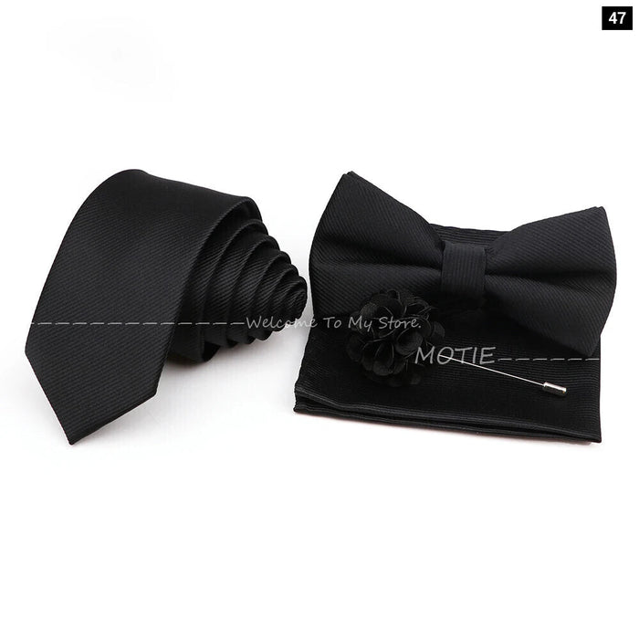 Tie Set Solid Colour Bowtie Handkerchief Brooch Cufflink For Business Weddings And Gifts