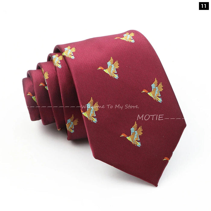 Premium Animal Neckties For Men Black Duck And Chicken Design