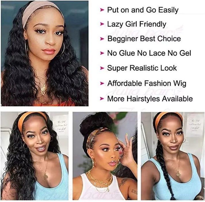 Kinky Curly Human Hair Headband Wig For Women