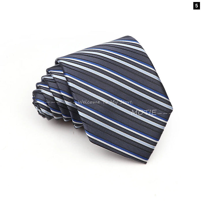 Blue Striped Polyester Tie For Business Weddings And Daily Wear