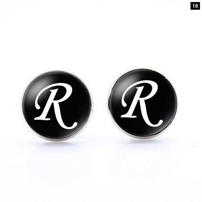 Classic Black Cufflinks For Groom Business 26 Letters Initials Gift