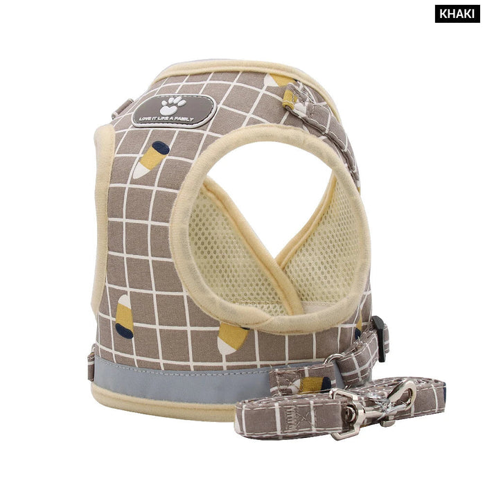 Plaid Dog Harness With Leash And Collar Set