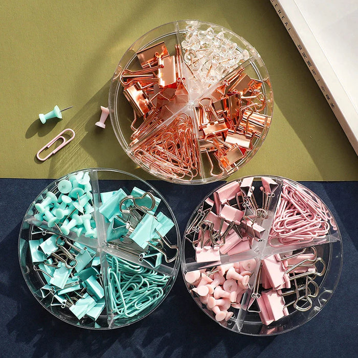 72 Pieces Rose Gold Binder Clips Push Pins