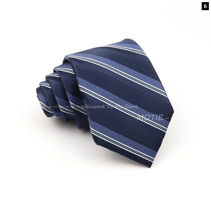 Deep Blue Striped Polyester Neckties For Business Weddings And Daily Wear