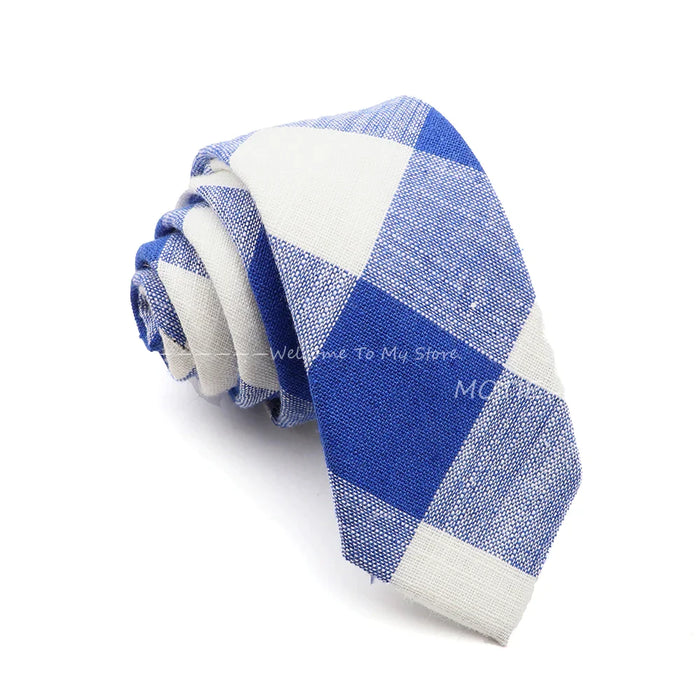 Classic Plaid Striped Cotton Necktie Blue Pink For Business And Weddings