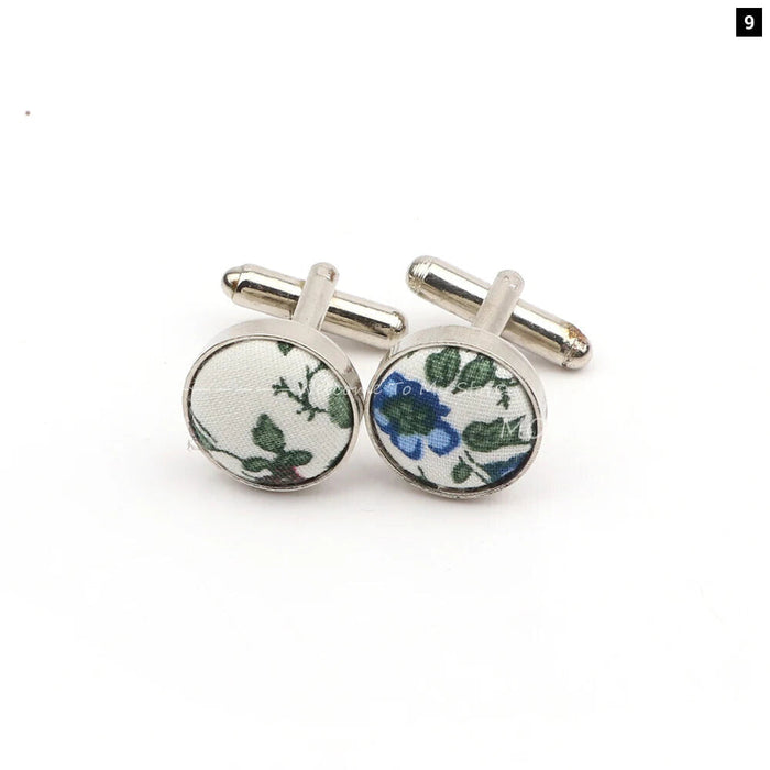 Floral Pattern Cufflinks Mens Classic White Metal Accessory