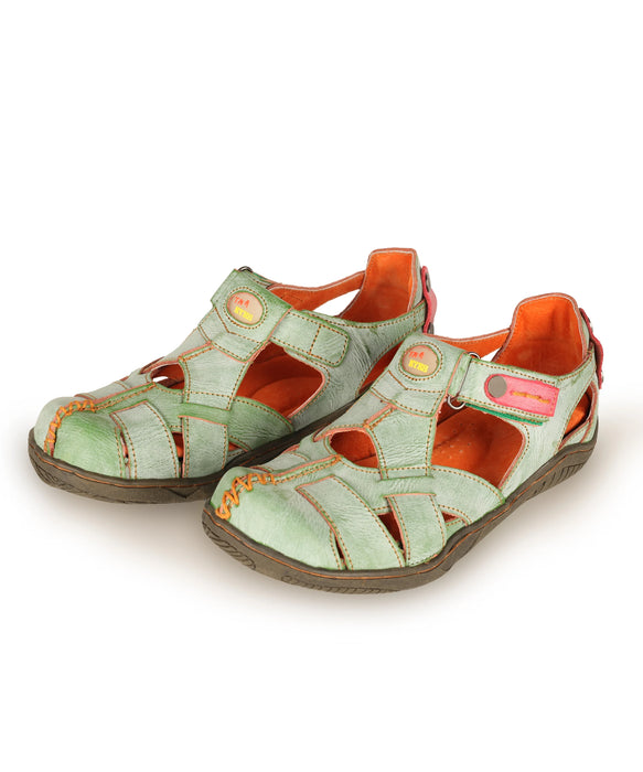 Womens Cross Leather And Hand Stitching Upper Casual Sandal