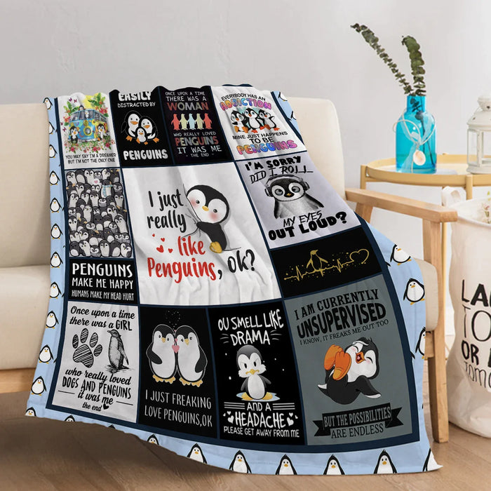 Penguin Throw Blanket Soft Flannel Fleece For Couch Bed