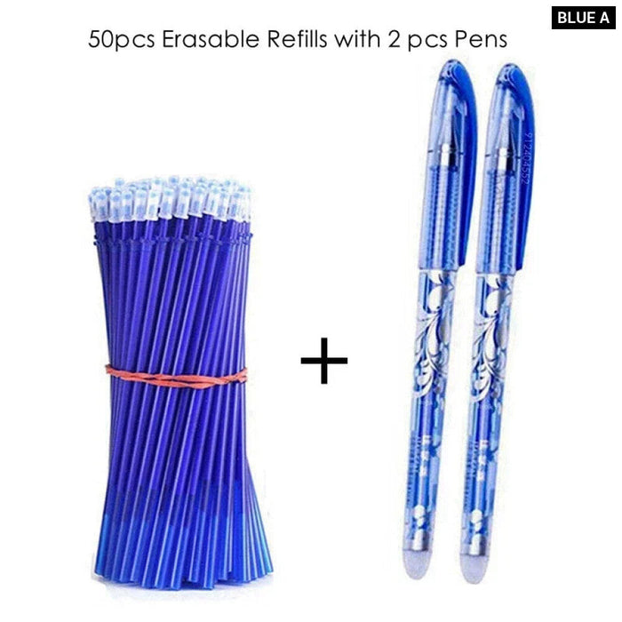 52 Pieces Gel Pen Set 0.5Mm Blue Black Erasable Refills Washable Handle