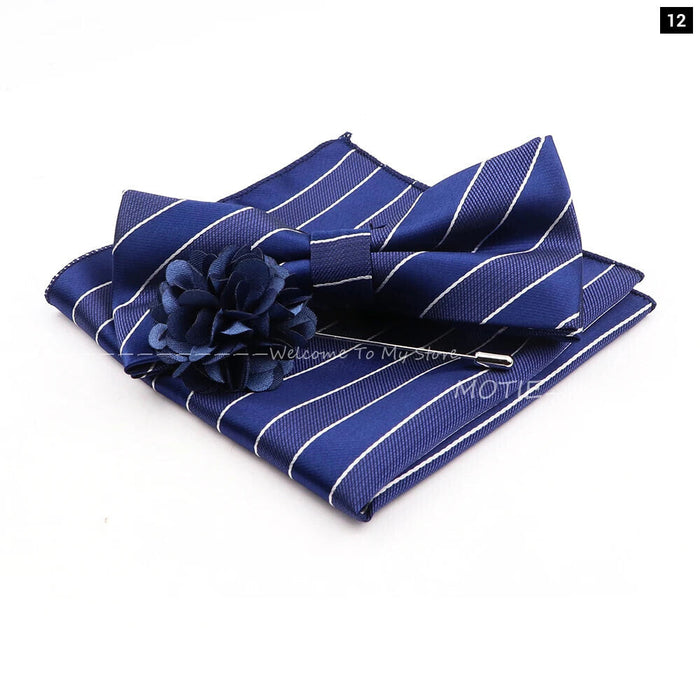 Blue Paisley Bowtie Set Polyester Skinny Pocket Square