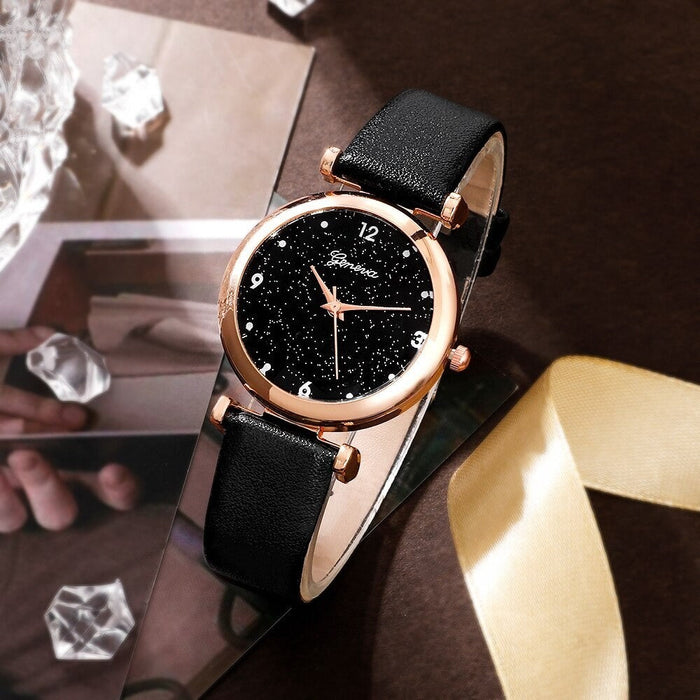 Womens Watches Set Luxury Rhinestone Women Fashion Elegant Wristwatch Quartz Watch For Ladies Clock