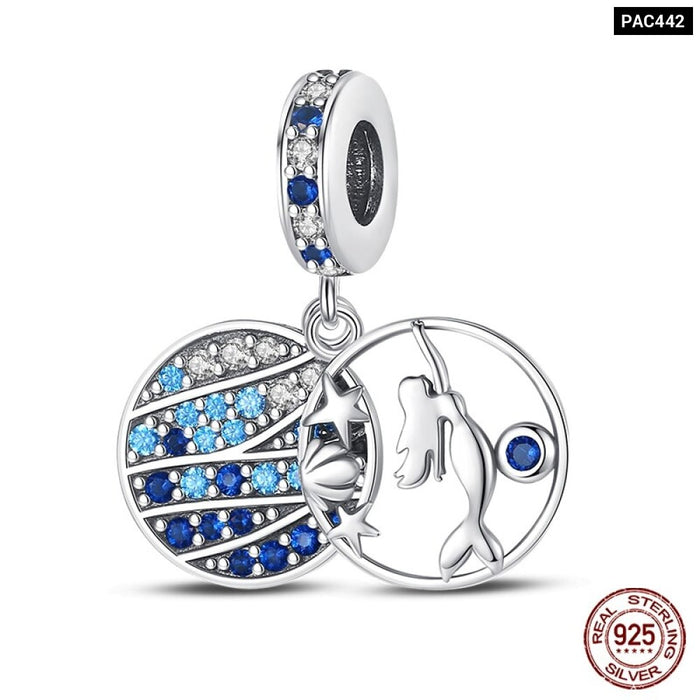 925 Sterling Silver Ocean Series Turtle Crab Mermaid Charms Beads Fit Original Pandora Bracelets Bangles Jewelrys