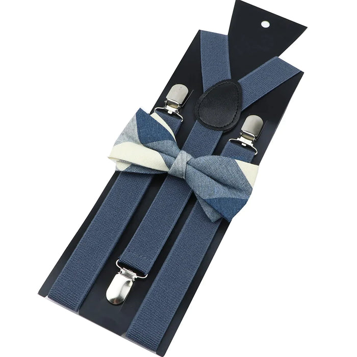 Cotton Plaid Bowtie Suspenders Set For Weddings