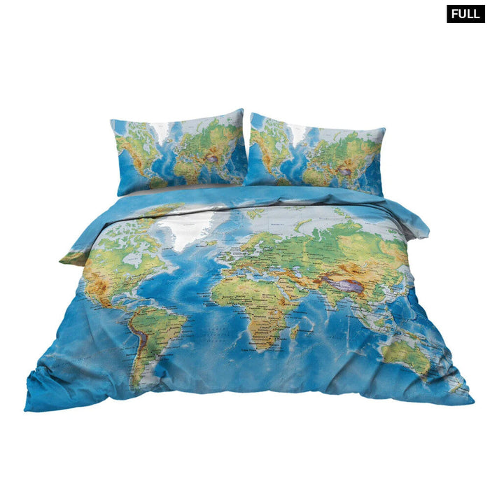 3 Piece World Map Bedding Set Duvet Cover With 2 Pillow