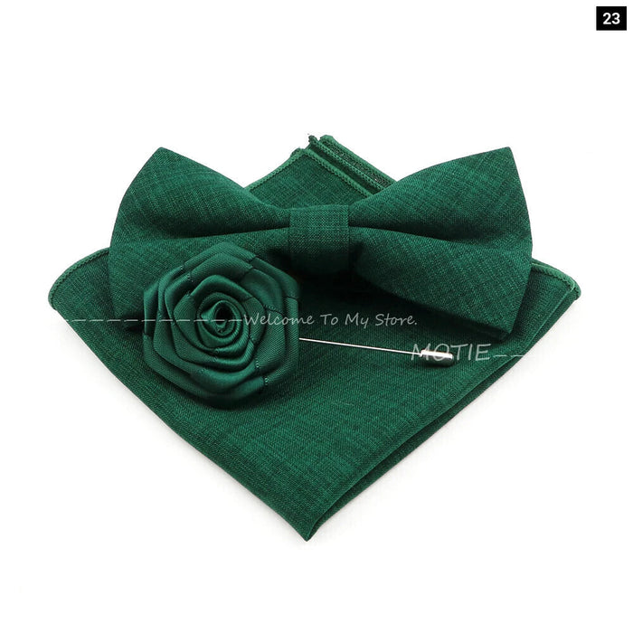 Classic Bowtie Set With Handkerchief Cufflink And Brooch