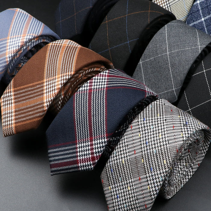 Handmade 6cm Skinny Ties For Men Striped Plaid Cotton Black