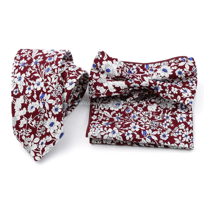 Floral Tie And Handkerchief Set For Business And Weddings