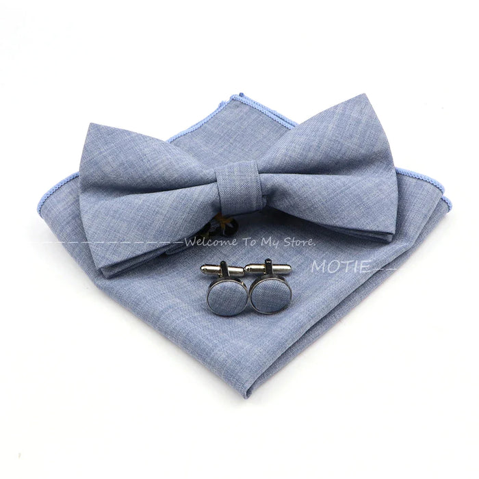 Design Cotton Handkerchief Set Adult And Kids Butterfly Bowtie Cufflink Brooch Party Suit Accessories