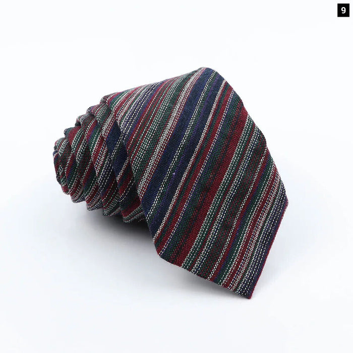 Handmade Mens Striped Ties 6Cm Linen Skinny Neck Tie Red Green Blue Casual Gift