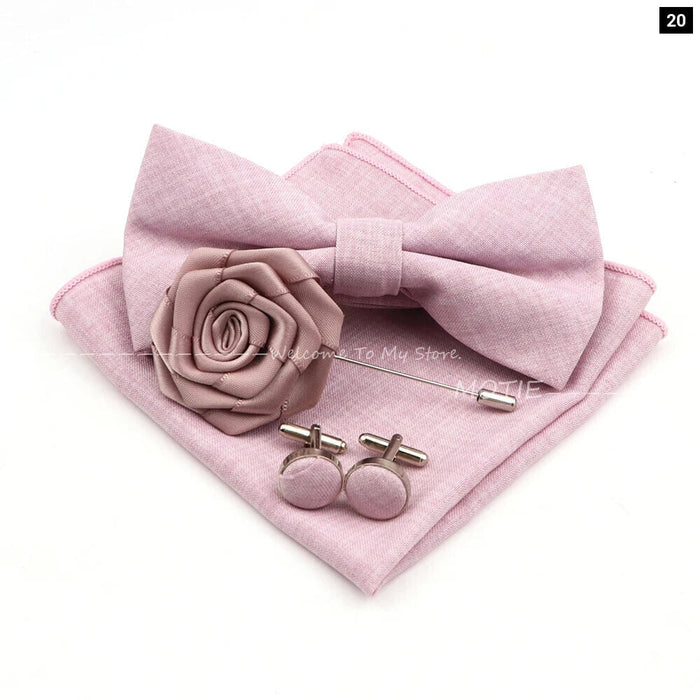 Design Cotton Handkerchief Set Adult And Kids Butterfly Bowtie Cufflink Brooch Party Suit Accessories