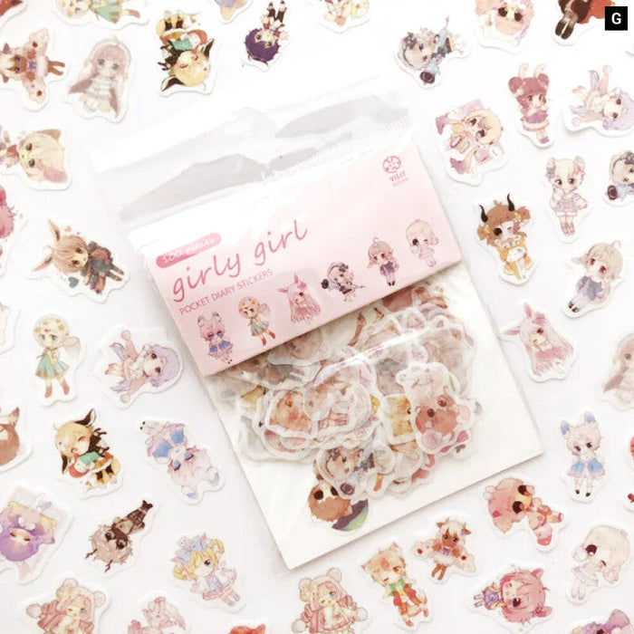 100 Pieces Kawaii Cat Green Plant Stickers For Journal Scrapbooking Stationery