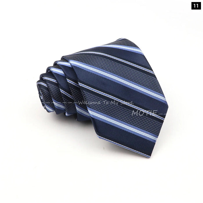 Deep Blue Striped Polyester Neckties For Business Weddings And Daily Wear