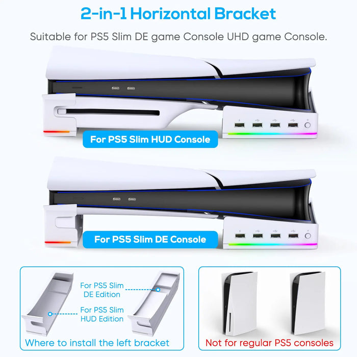 14 Light Mode Ps5 Slim Stand With 4 Usb Hubs