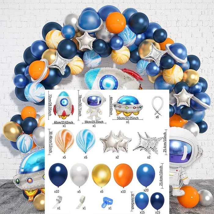 106Pcs Space-Themed Birthday Party Set Astronaut Anomalous Balloon Night Blue Silver Orange Birthday Balloon Decoration