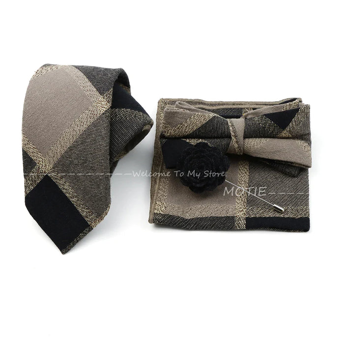 Classic Cotton Striped Necktie Set For Groom Business Or Wedding