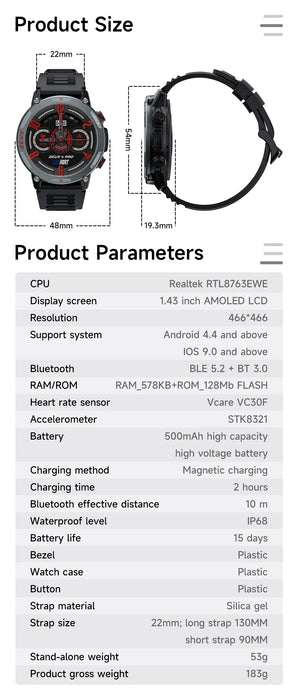 1.43 Amoled Round Screen BT Calls Fitness Tracker Smart Watches