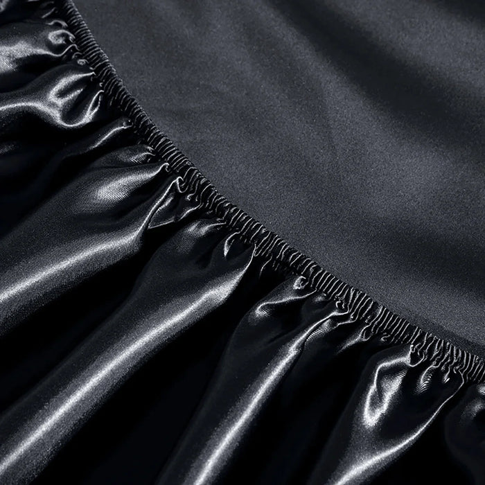 Silky Black Rayon Satin Fitted Sheet Elastic Band