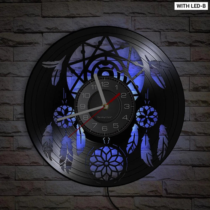 Boho Dreamcatcher Vinyl Record Wall Clock