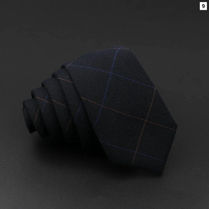 Handmade 6cm Skinny Ties For Men Striped Plaid Cotton Black