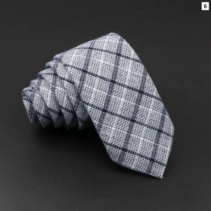 Handmade 6cm Skinny Ties For Men Striped Plaid Cotton Black