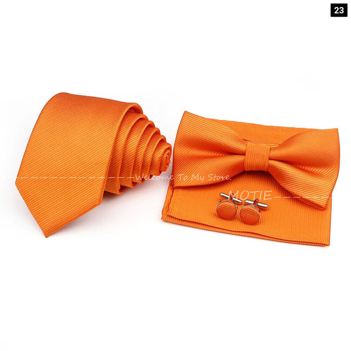 Tie Set Solid Colour Bowtie Handkerchief Brooch Cufflink For Business Weddings And Gifts